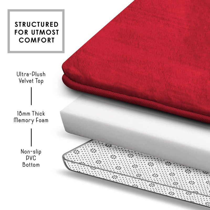 Clara Clark 2 Piece Bathroom Rugs Bath Mat Set, Velvet Memory Foam Bath Mats for Bathroom - Non-Slip, PVC Backing Bath Rugs, Washable - Dries Quickly, Burgundy - Image 5